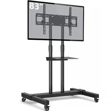 Tall Mobile TV Stand on Wheels, Castors for 32-80 inch Flat Curved TVs, Height Adjustable, Tiltable, Max VESA 600x400mm Bracket, Black