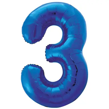 Unique Party Giant Number 3 Balloon, Blue, 86cm