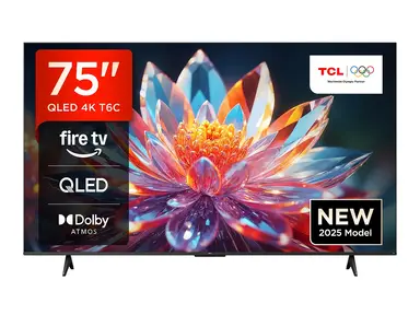 TCL 75T6C 75 Zoll QLED TV, 4K UHD Fire TV, HDR10+, Dolby Vision & Atmos, Smart TV mit Sprachsteuerung mit Alexa, Google Cast & AirPlay 2