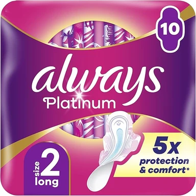 Always Platinum Long (Maat 2) Maandverband Met Vleugels 10