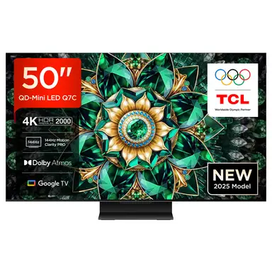 TCL 50Q7C QLED Mini LED Fernseher, 50 Zoll, 4K HDR Premium, Dolby Vision IQ & Atmos, Smart TV mit Google TV, Onkyo 2.0 Sound, 144Hz VRR, AMD FreeSync Premium Pro, HDMI 2.1, AirPlay 2, Alexa, IMAX Enhanced