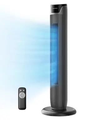 PELONIS 75° Oscillating Tower Fan with Remote, 6m Long Distance & 5 Speeds & 4 Modes (Auto/Normal/Natural/Sleep) ,15H Timer, 39db Quiet Cooling For Bedroom/Home/Office, Powered By Midea