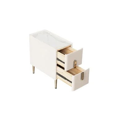 Homary Inarrow Modern Beige Nightstand Bedside Table with 2 Drawers in Gold Legs