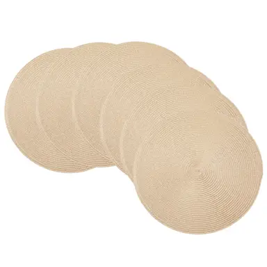 Set de 6 Sets de Table Ronds en Polypropylène Tressé 36,5cm - Coloris Brun Clair, Résistants à la Chaleur, pour Tables de Salle à Manger