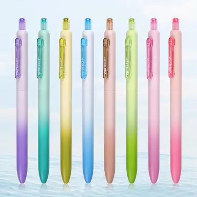 Stylos à gel WRITECH Fine Point : pointe de 0,5 mm, encre multicolore rétractable sans tache, baril de stylo esthétique dégradé, 8 pièces pour le journal intime et la prise de notes, clic silencieux, ensemble de stylos colorés.
