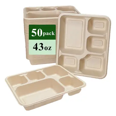 Ruibamboo disposable bamboo fiber tray 43oz 5-comp
50pack
