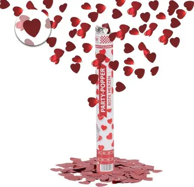 Konfettikanone Party Popper Rote Herzen - 1 Stück