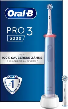 Oral-B PRO 3 3000 Elektrische Zahnbürste, 2 Ersatz-Zahnbürstenköpfe für empfindliche Zähne, 3 Reinigungsmodi und visuelle 360° Druckkontrolle für die Zahnpflege, Geschenk für Männer/Frauen, Blau