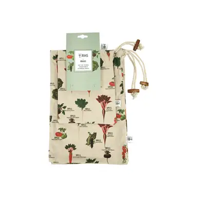 RHS by Dexam Vegetable Bags Benary Vegetables 100% Cotton Stone/Green 3pcs
