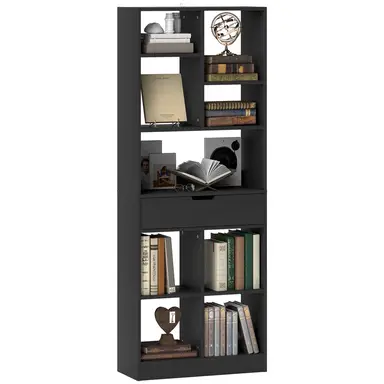 HOMCOM Tall Bookshelf with Drawer, Freestanding Bookcase with Open Shelves, Shelving Unit, Display Rack for Bedroom, Living Room, Home Office, Black