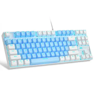 MageGee MK-Star 75% Wired Mechanical Gaming Keyboard, QWERTY US layout, Blue Switch, LED Blue Backlit, 87 Keys Compact TKL Wired Keyboards for Windows Laptop PC Gamer - Blue/White