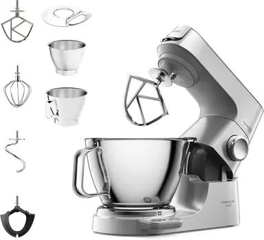Kenwood Titanium Chef Baker KVC85.004SI Küchenmaschine mit integrierter Waage, inklusive 4-teiliger Teigset, 5-Liter- und 3,5-Liter-Rührschüssel, kontinuierliche Geschwindigkeitsregelung, 1200 W, Silber