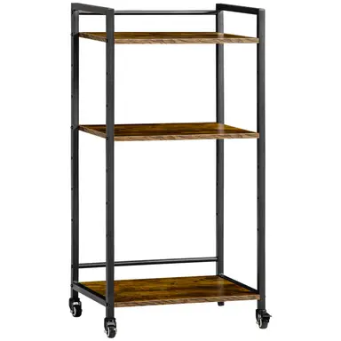HOMCOM Storage Trolley Industrial 3 Shelves Rustic Brown/Black