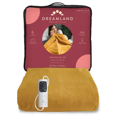 Dreamland Snuggle Up Warming Throw – Fast Heat-Up, Plush Fleece, Auto Shut-Off – Mustard, 120 x 160 cm, 16820C