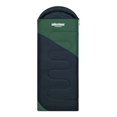 Milestone Sleeping Bag Envelope Style Hooded 3 Seasons Water Resistant Evergreen/Charcoal 250GSM 