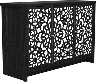 Galano Norwich 2 Door Sideboard – Modern Laser Cut Design with Acrylic Mirror – Storage Cabinet for Living Room, Bedroom, or Kitchen – Rustic Black Oak