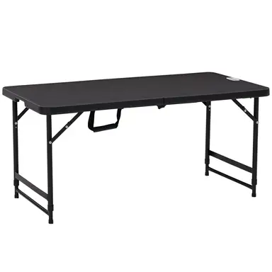 Outsunny Folding Garden Table, Height Adjustable Outdoor Dining Table for 4, Rectangular Patio Table with HDPE Tabletop and Steel Frame, Dark Grey