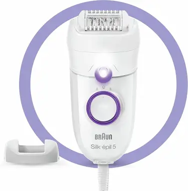 Braun Silk-épil 5 Damen Elektrischer Epilierer für schwierige Konturen mit Geschwindigkeitsstufe, komfortable Epilation, Geschenkidee, 5-505 Weiß und Lila