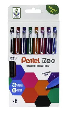 Pentel iZee Ballpoint 1.0mm Assorted Colours Pack of 8