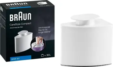Braun Haushaltsgeräte BRSF 001 Anti-Kalk-Filter - Kompatibel mit Braun Haushaltsgeräte CareStyle Compact Dampfbügelstationen, 23 Wassertankfüllungen, Verlängert die Lebensdauer von Dampfbügeleisen, Weiß