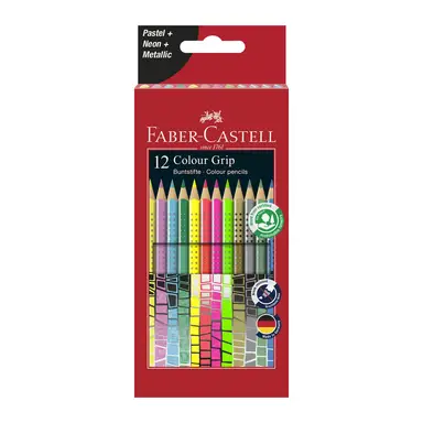 Faber-Castell Colour Grip Pencils, Assorted Pastel, Neon & Metallic Colours, Wallet of 12