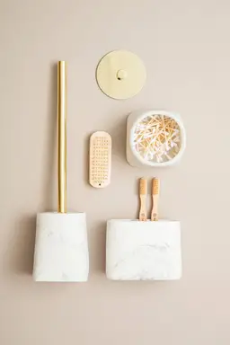 Maison by Premier Marble Pattern Toilet Brush, Gold Handle Toilet Brush With Polyresin Holder, Luxurious Toilet Brush Set