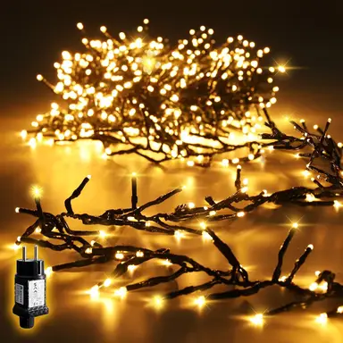 SALCAR 5 m, 500 LED cluster lichtketting voor buiten, kerstlichtketting met 8 modi en geheugen, waterdichte kerstboomverlichting voor binnen en buiten, tuin, kerstboom, bruiloft, warmwit