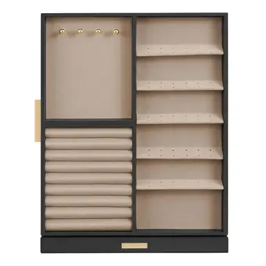 SONGMICSHOME  360° Rotating Jewellery Organiser, Vertical Storage Box with Glass Window, 7 Drawers, Gift Idea, Black