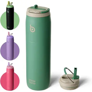 Bottle Bottle Gourde isotherme en acier inoxydable avec paille et poignée 946 ml - Vert forêt