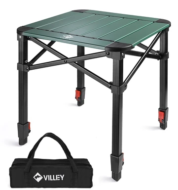 VILLEY Camping Table Folding, Small Lightweight Roll Up Aluminum Camp Table with Carry Bag, Adjustable Height Portable Outdoor Table for Picnic, Beach, Hiking, Fishing, Cooking