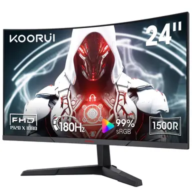 KOORUI 24Inch Gaming Monitor, MG24A12FV2, 180Hz Curved Monitors, FHD 1080P VA 1ms 1500R PC Monitors with Adaptive Sync, HDMI X2-DP, VESA Compatible, Tilt Adjustable, Eye Care