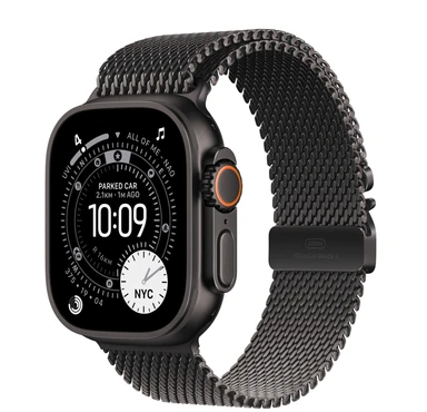 Apple Watch Ultra 3 GPS + mobiel netwerk 49 mm - Zwart titanium-hoesje met zwart titanium Milanese bandje - medium