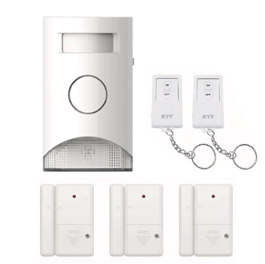 KYF Kit d’alarme extensible 434 MHz avec détection de mouvement et éclairage d’alarme intégré, capteurs porte/fenêtre (x3) et télécommandes (x2)