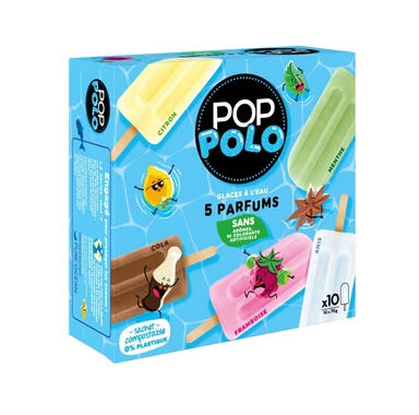 POP POLO Glaces à l'eau 5 saveurs - 700 g / 10 pièces