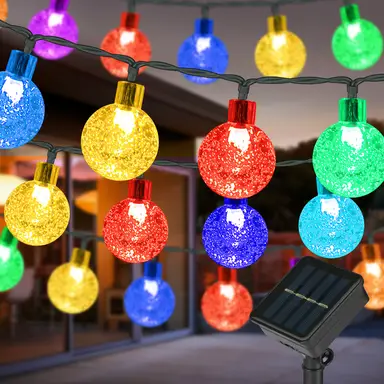 VIVREAL Solar bubblebal-lichtsnoer, 23 ft (ca. 7 m), 50 LED, kleurrijk, kristalbol, waterdicht, voor buiten, model PVC-006-01, Nieuwjaarsactie, top cadeauopties