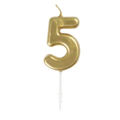 Unique Party Mini Number 5 Pick Candle, Gold