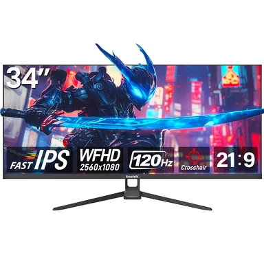 Gawfolk Écran PC ultra-large 34'' (21:9) – Moniteur gaming WFHD 2560*1080, 120 Hz, Fast-IPS, 1 ms, Zero Frame, AMD FreeSync, Filtre anti-lumière bleue, HDMI/DisplayPort, Montage mural – Noir, GF340H