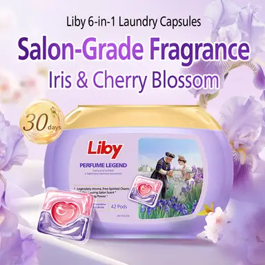 Liby Fragrance Legend Laundry Detergent Capsules - Florence Iris，42 Pods，6-in-1 Laundry Capsules，Effective &Gentle Cleaning，Strong Bacteria Removal