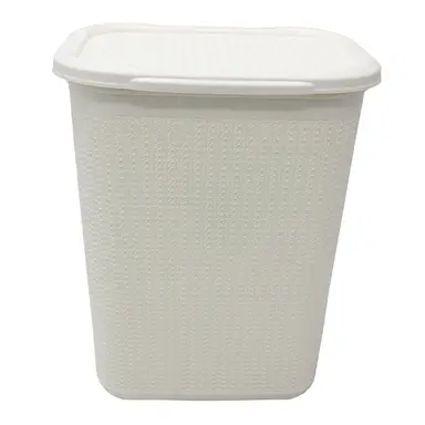 JVL Knit Design Loop Plastic Rectangular Lidded Laundry Basket – Ivory