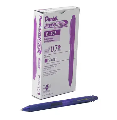 Pentel EnerGel X 0.7 Retractable Gel Pen Violet Pack of 12