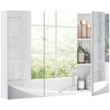 HOMCOM Bathroom Mirror Cabinet Wall Mounted, 3-Door Storage Unit, Modern Bathroom Wall Cabinet with Mirror and 4 Adjustable Shelves, 91.5 x 11.5 x 65 cm, White