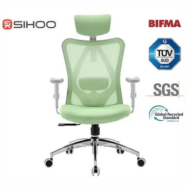 SIHOO M18 Ergonomischer Bürostuhl, Computer-Schreibtischstuhl mit verstellbarer Kopfstütze und Lendenwirbelstütze, Hochlehner-Drehstuhl für das Homeoffice (Morandi-Grün)