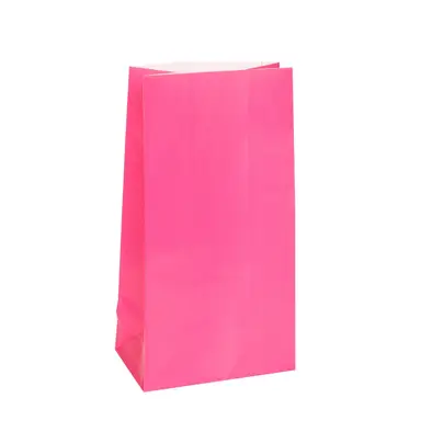 Unique Party Paper Party Bags, Hot Pink, 12 Pack