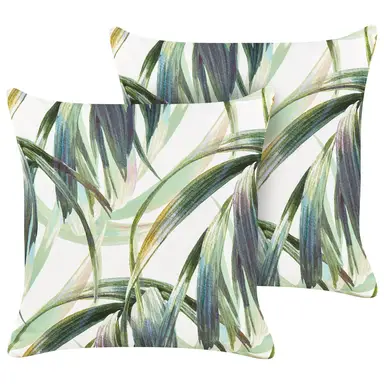 Beliani 2er-Set Outdoor-Kissen, Blattmuster, 45 x 45 cm, grün/weiß, CALDERINA