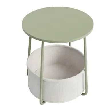 JOYFURNOS Bijzettafel, Ronde Bijzettafel met Stoffen Mand, voor Woonkamer Slaapkamer, Nachtkastje, Moderne Stijl, Groen