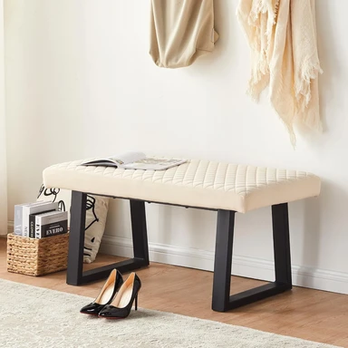 CLIPOP Upholstered Dining Bench, 100 cm Velvet Padded Seat, Ottoman Bench Hallway Bench with Sturdy Metal Legs, Dining Room Bench Seating for Entryway Living Room Bedroom Cream