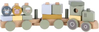 Little Dutch Kleine Boerderij Blokken Trein - FSC-gecertificeerd Hout, Groen, 44 cm