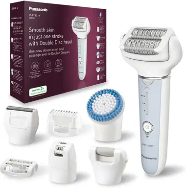 Panasonic Wet & Dry Epilator, Double Disc with 60 Tweezers, Flexible Head, Full Body Care Set, White, ES-EY90-A511