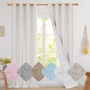 Deconovo Rideau occultant aspect lin, épaisseur 8 mm, œillets blancs, sans nœuds, 132 x 214 cm, coloris ivoire, lot de 2