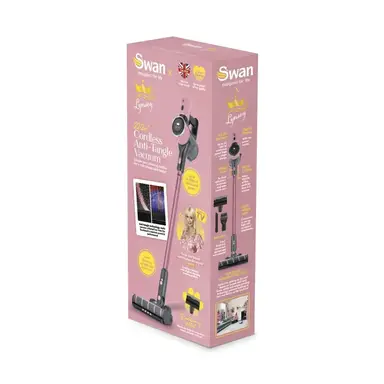 Swan TV's Queen of Clean Cordless Anti-Tangle Vacuum Cleaner, 22.2V, 2 Speed Settings, Pet Tool - Pink, SC15827QOC